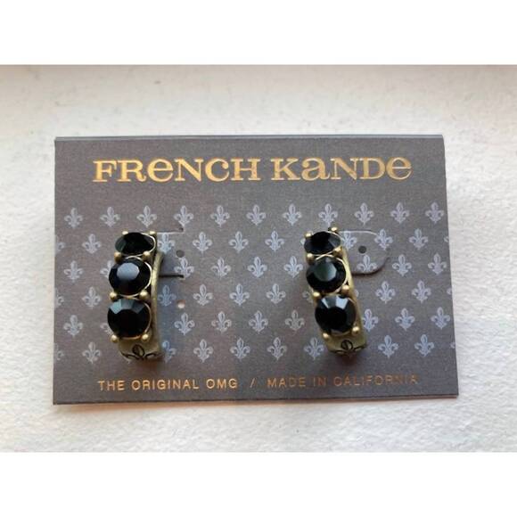 FRENCH KANDE Jewelry - NEW FRENCH KANDE huggie earring with austrian crystal in jet and brass